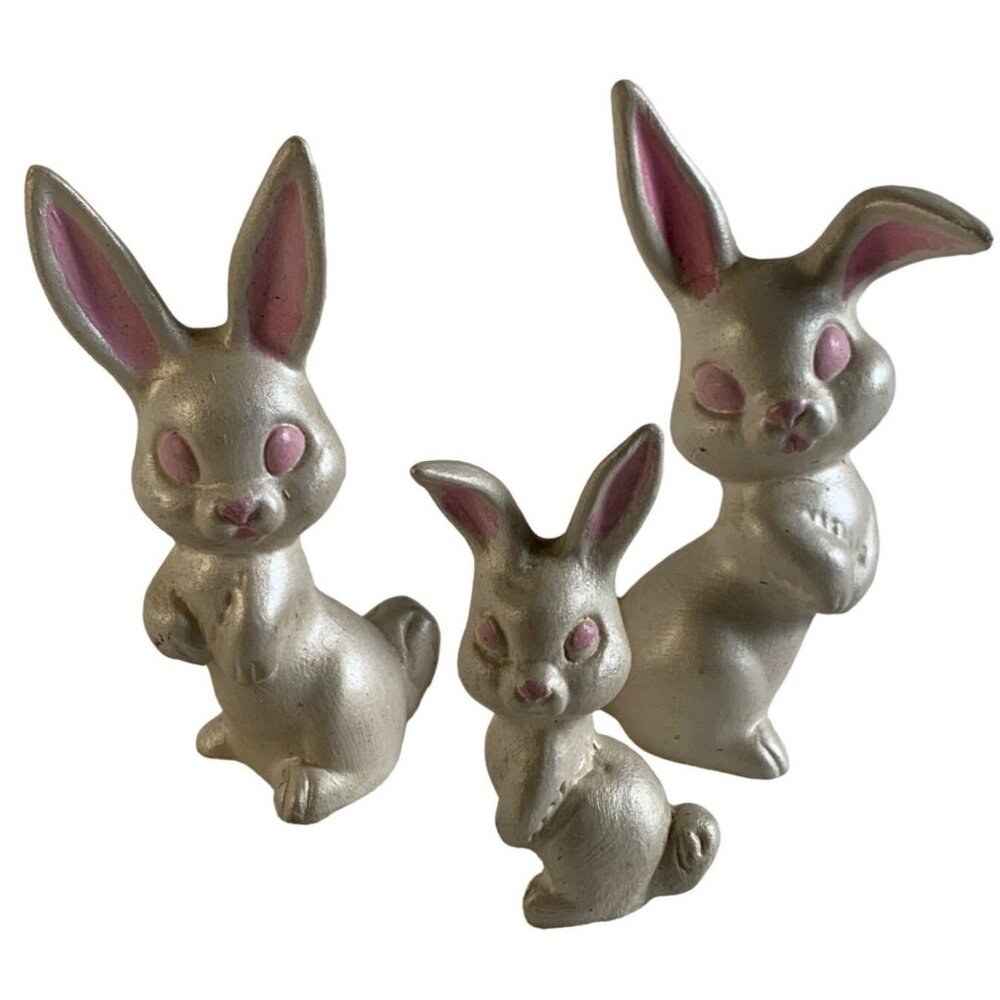 Vintage White Rabbits Bunnies Ceramic Figures Set of 3